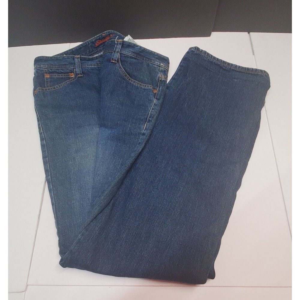 Womens~EDDIE‎ BAUER~PURPLE Plaid FLANNEL Lined~DENIM~Blue JEANS~Dark Wash